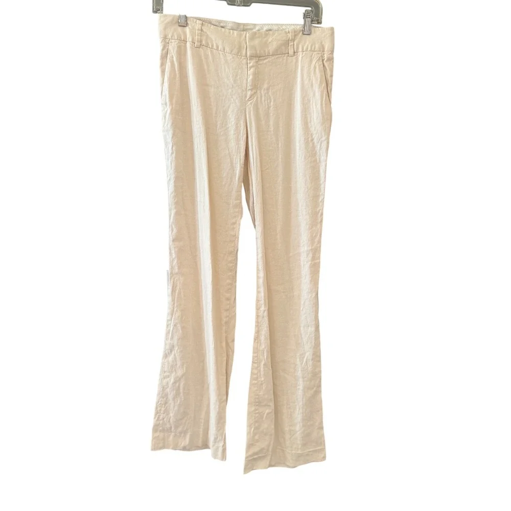 Banana Republic Martin Fit Cream Flax Blend Flare Leg Trousers Pants 4‎ Lagen